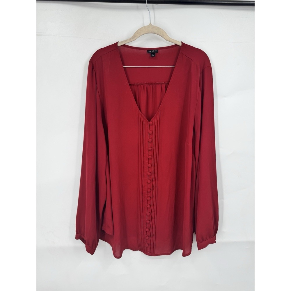Torrid Georgette Button Front Untuck Blouse Women 2X Red Feminine Plus Size